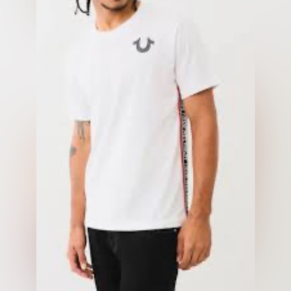 True Religion White Short Sleeve Tee with Black Logo Size XL